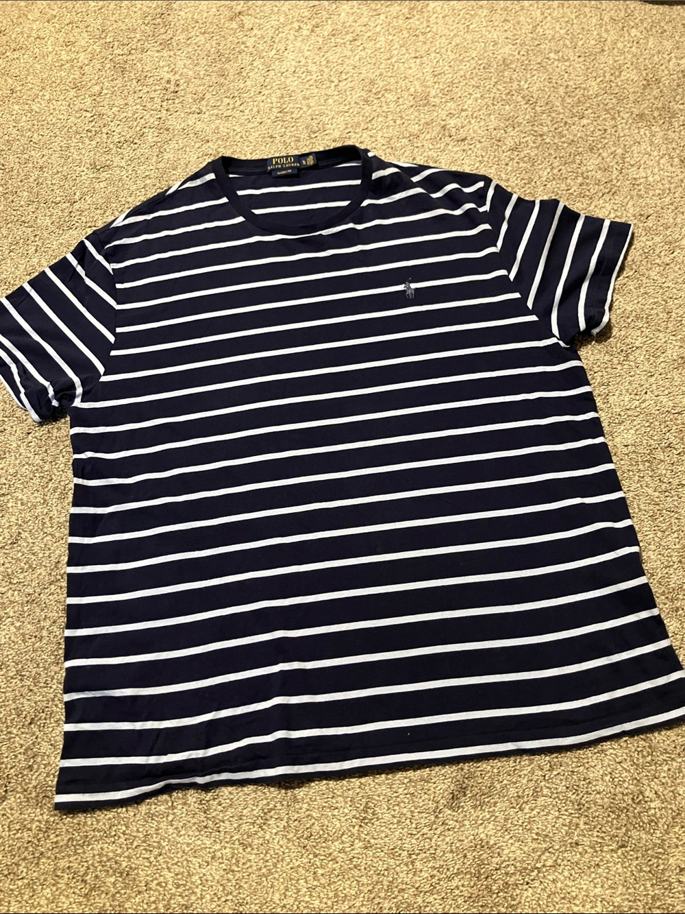 POLO RALPH LAUREN MENS NAVY STRIPED COTTON CREWNECK CLASSIC FIT SIZE XL/T